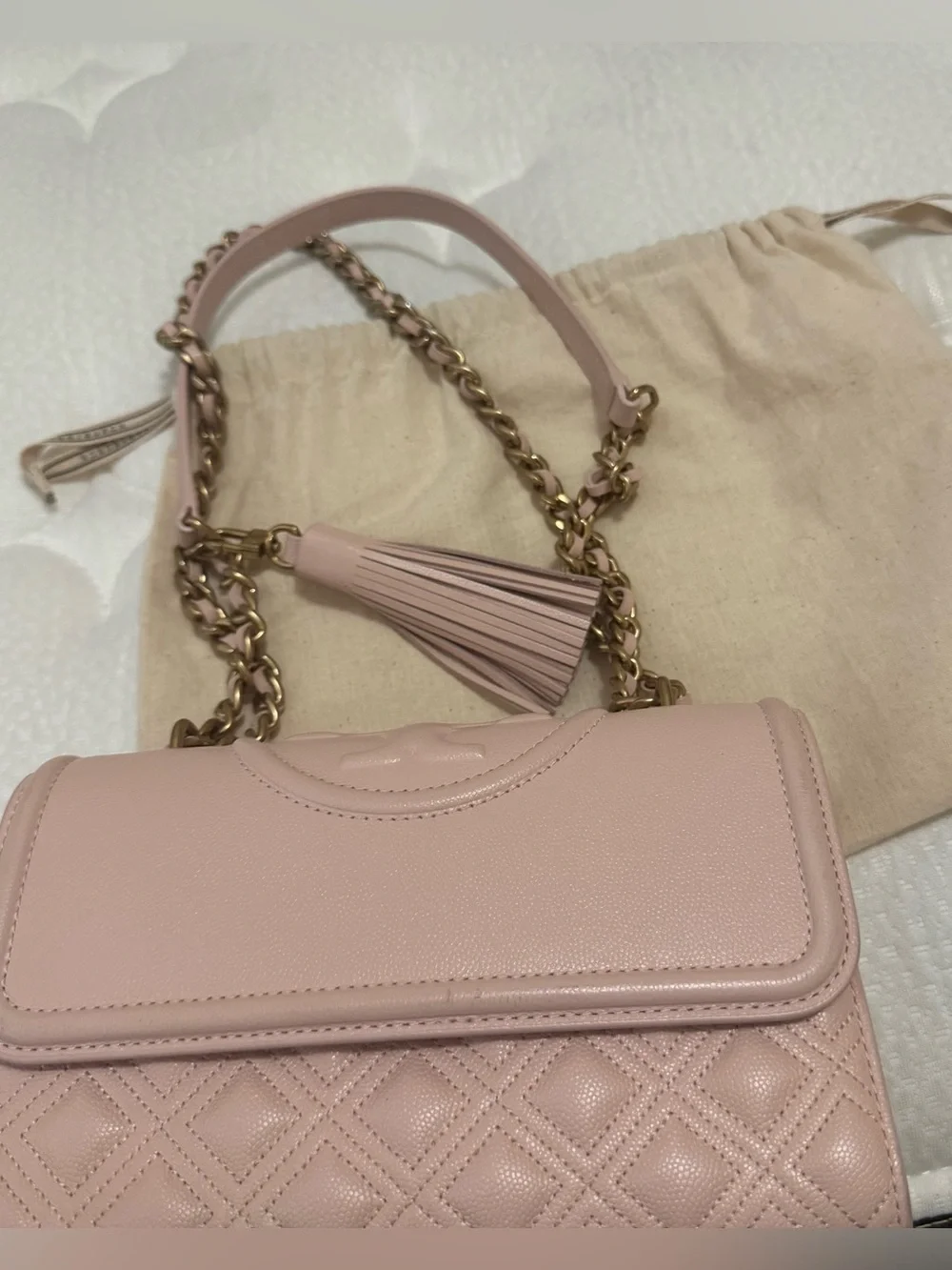 TORY BURCH Blush Fleming Soft Grain Small Convertible Shoulder Bag
